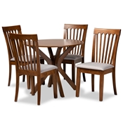 Baxton Studio Lore Modern and Contemporary Grey Fabric Upholstered and Walnut Brown Finished Wood 5-Piece Dining Set